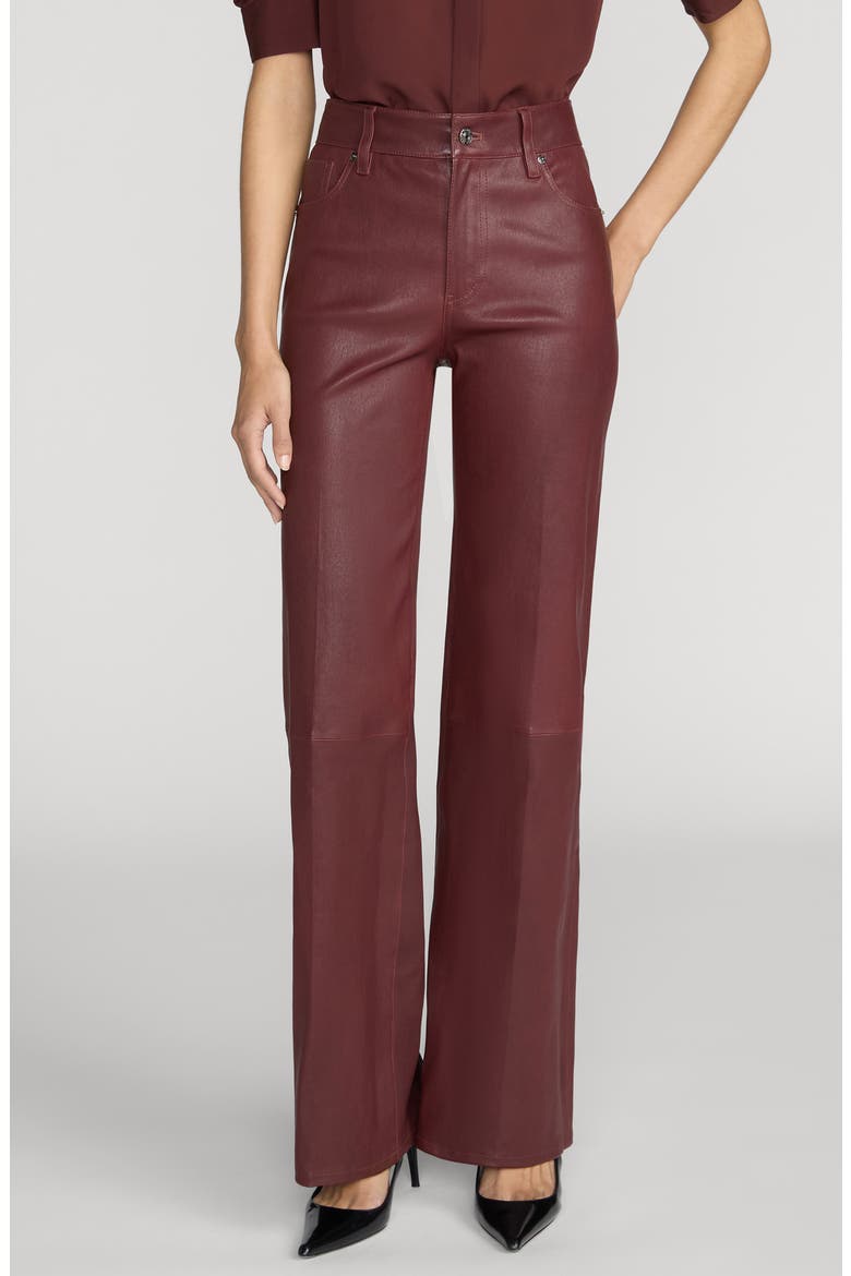 The Leather Slim Palazzo Leather Pants, Main, color, CURRANT
