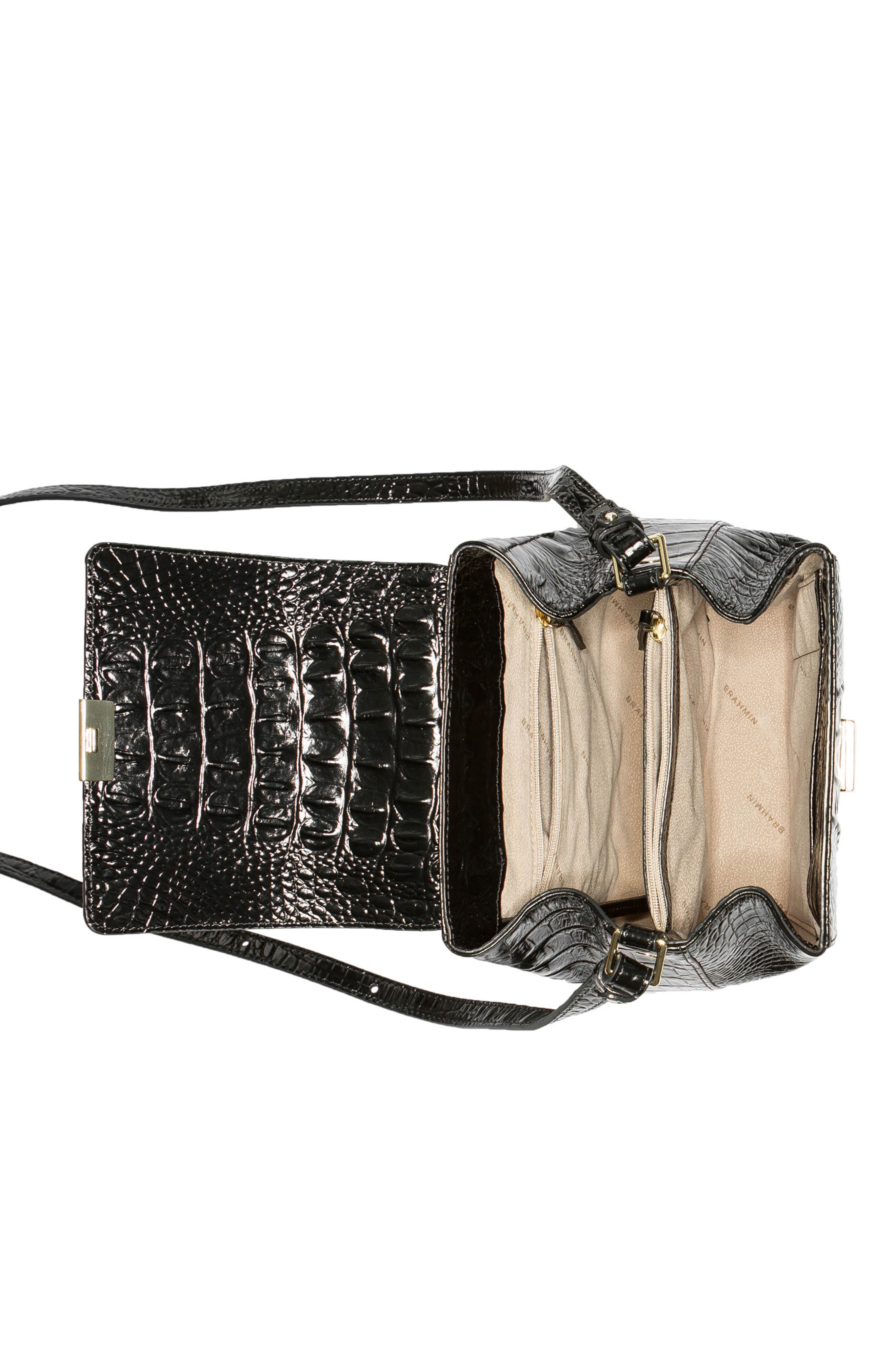 Brahmin Margo Croc Embossed Leather Crossbody Bag, Alternate, color, Black
