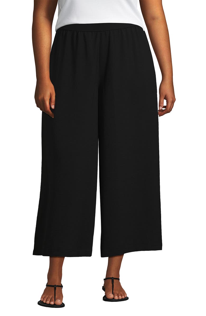 Lands' End Creaseless High Rise Palazzo Crop Pants, Main, color, Black