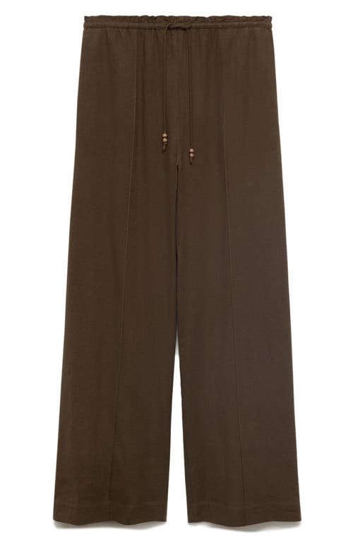 Mango Drawstring Waist Linen Blend Pants In Brown