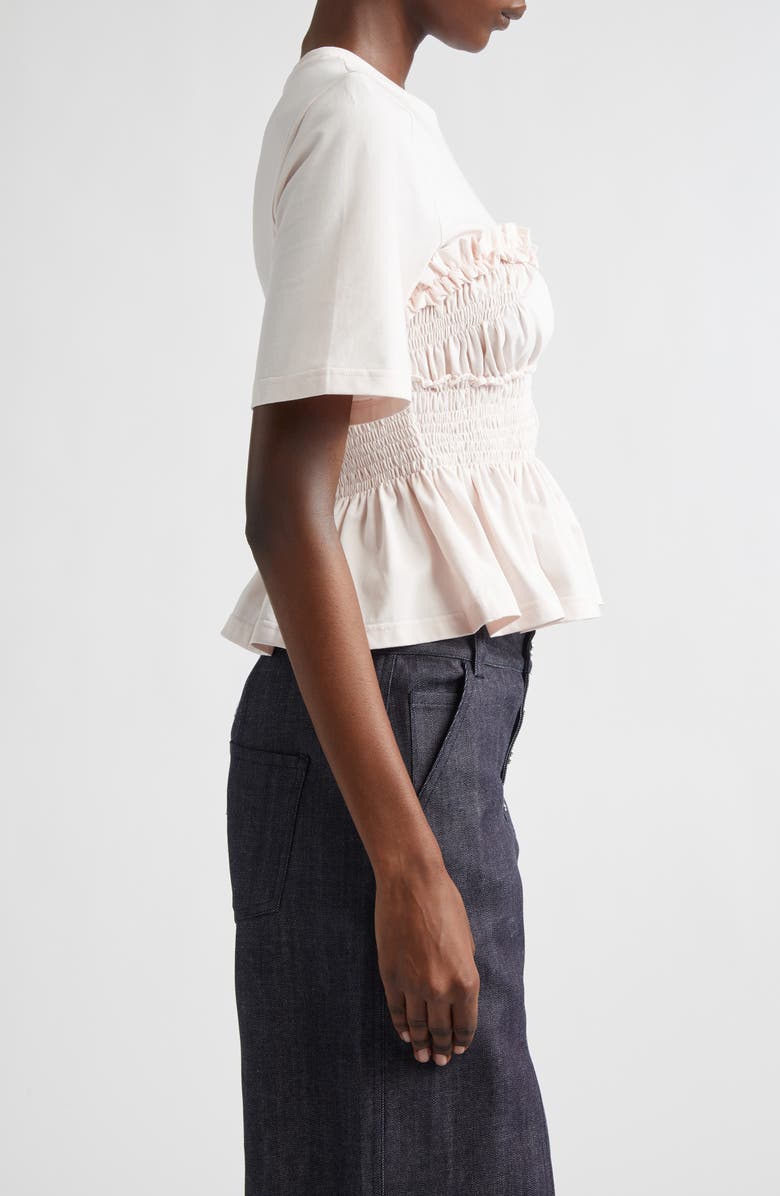Cecilie Bahnsen Vilde Shirred Peplum T-Shirt, Alternate, color, Light Pink Jersey