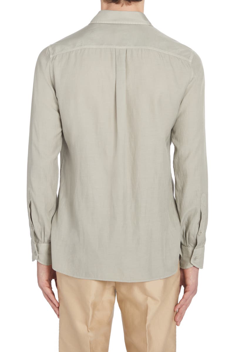 TOM FORD Military Fit Fluid Twill Button-Up Shirt, Alternate, color, Soft Grey