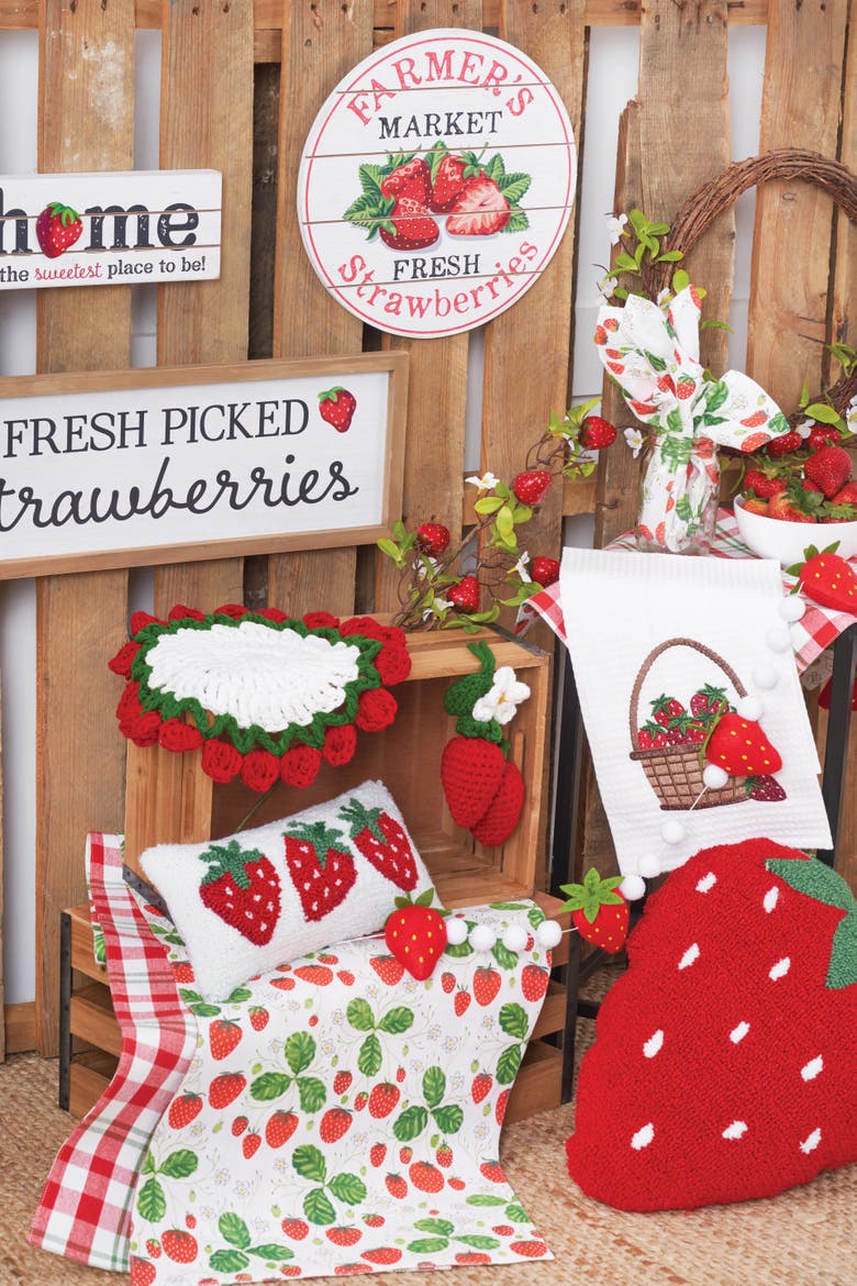 Strawberry Patch Throw Pillow, Alternate, color, Red