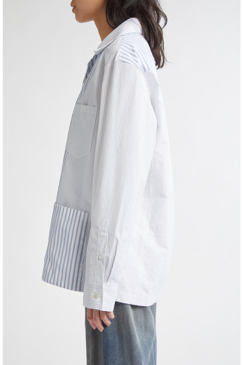 Patchwork Stripe Button-Up Shirt, Alternate, color, WHITE