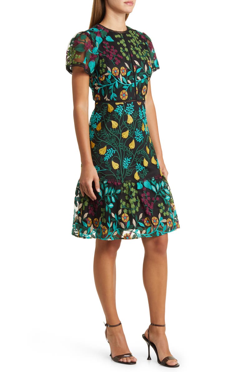 Tahari ASL Embroidered Short Sleeve Cocktail Dress, Alternate, color, 