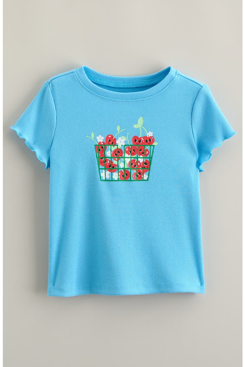 Kids' Lettuce Trim Cotton Blend Rib Graphic T-Shirt, Main, color, BLUE SPLASH CHERRIES