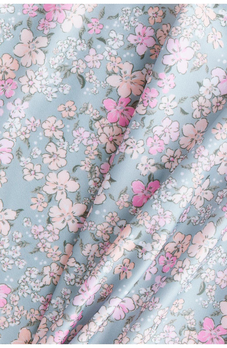 H&M Upf 50 Frill-trimmed Swim Top, Alternate, color, Light Turquoise/Floral