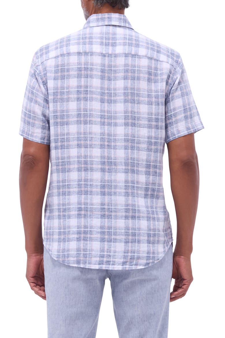 Orson Plaid Short Sleeve Slub Linen Button-Up Shirt, Alternate, color, STEEL