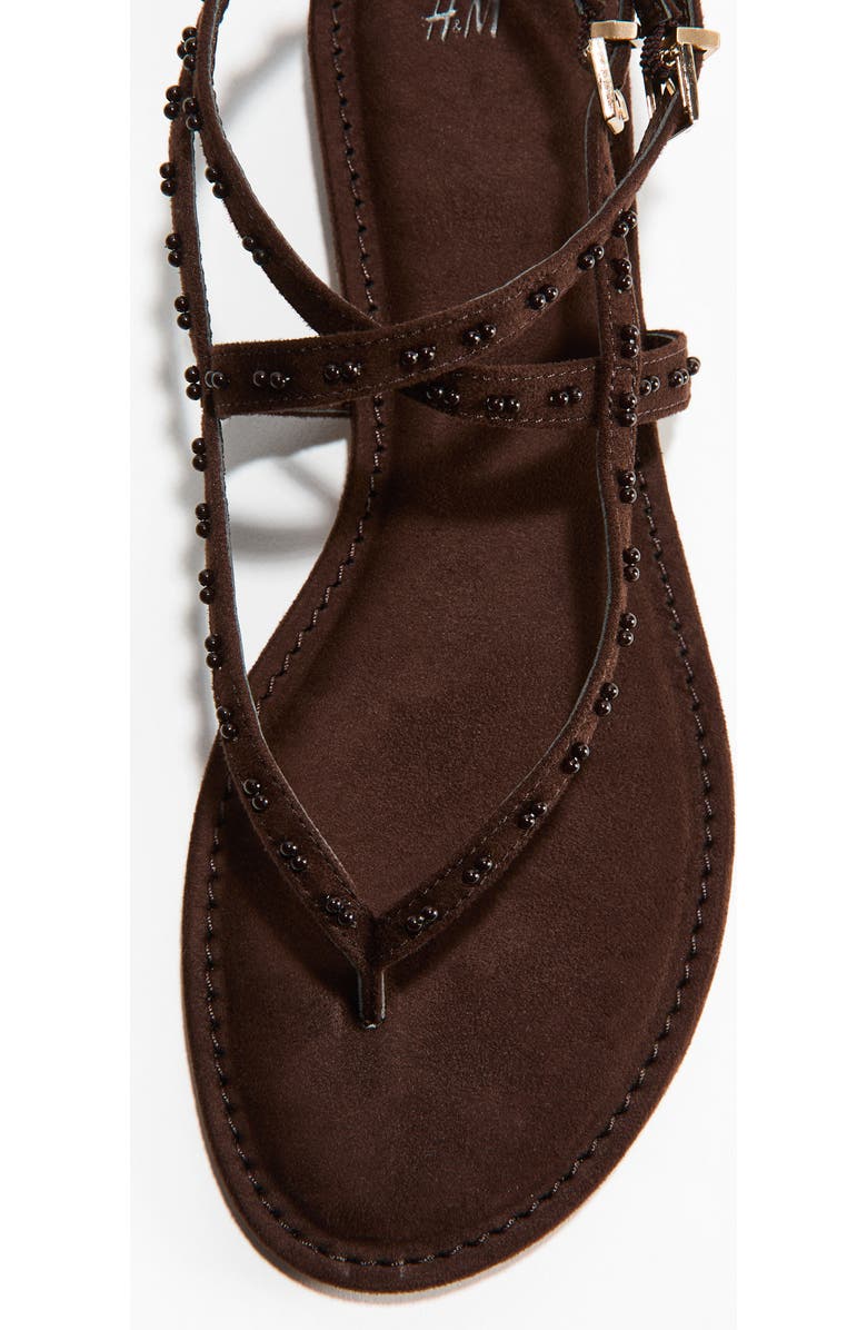 H&M Bead-detail Strappy Sandals, Main, color, Dark Brown