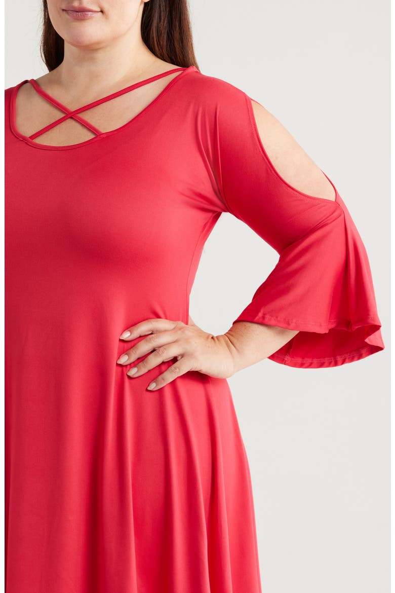 Crisscross Scoop Neck Cold Shoulder Dress, Alternate, color, RED