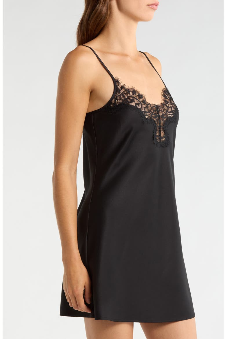 Lace Trim Satin Chemise, Alternate, color, BLACK