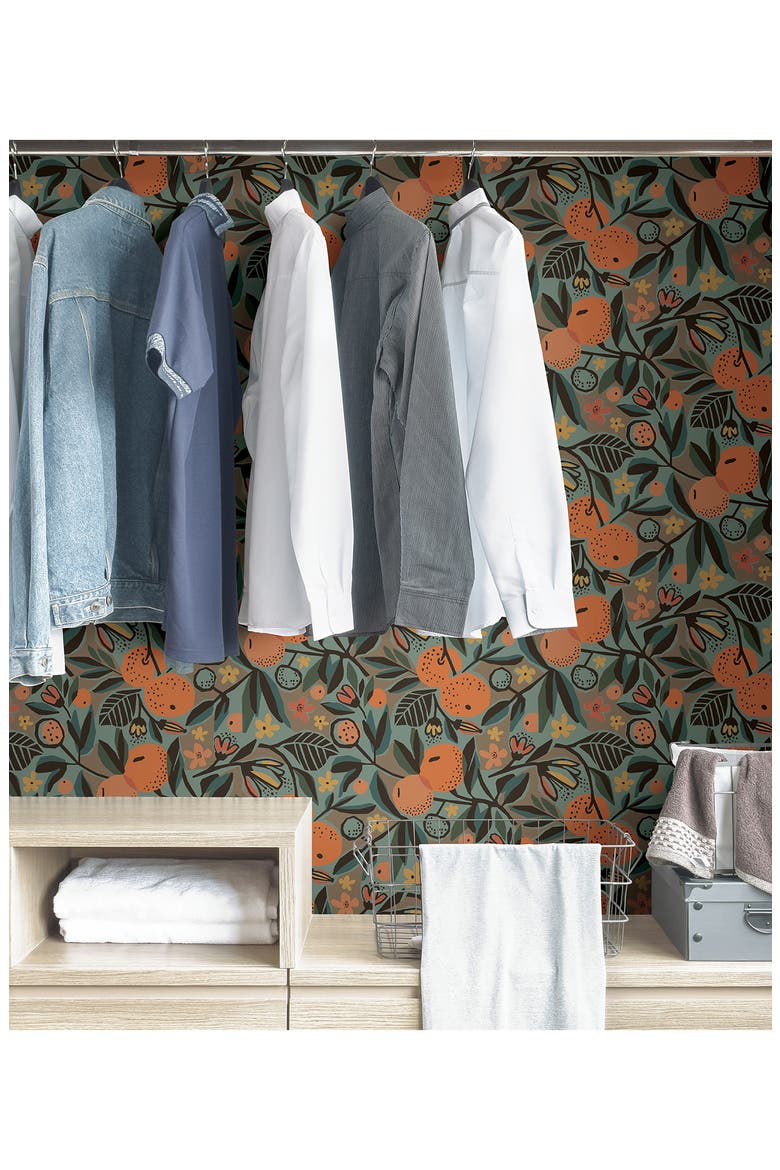 Clementine Garden Wallpaper, Alternate, color, ORANGE