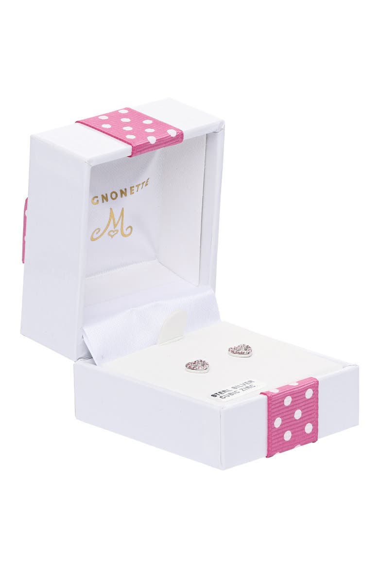 Sterling Silver & Cubic Zirconia Heart Stud Earrings, Alternate, color, SILVER/ PINK CUBIC ZIRCONIA