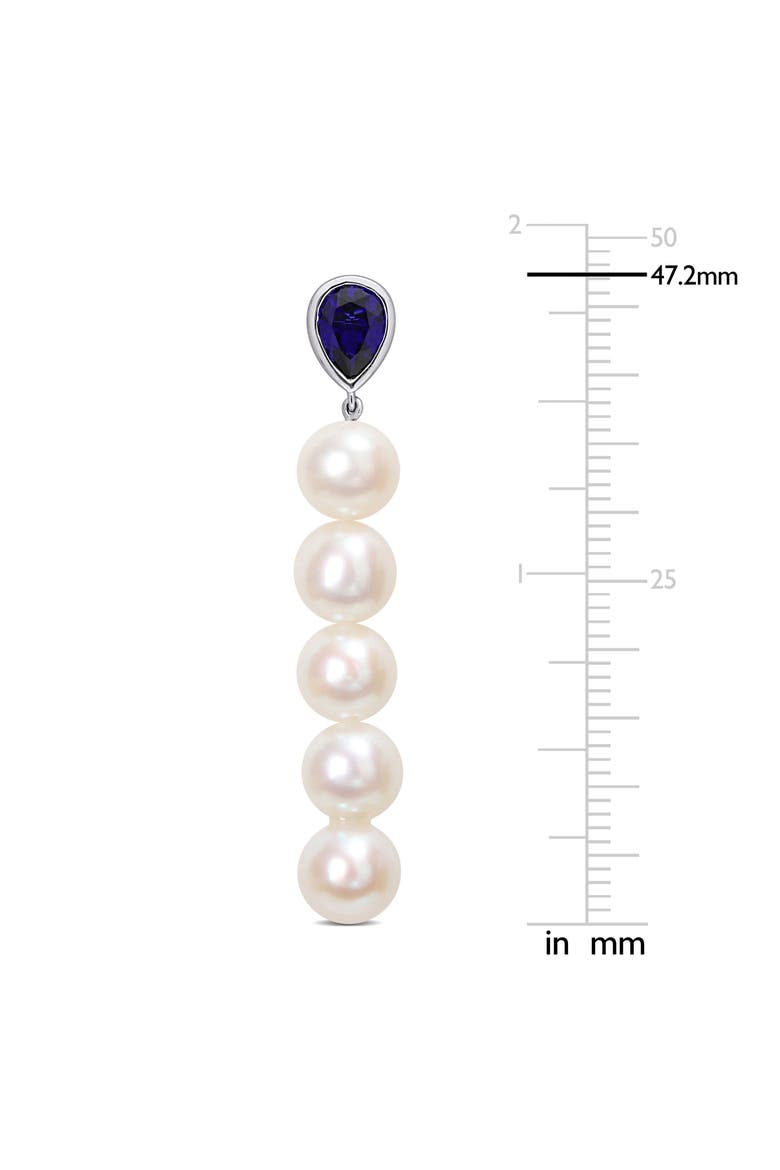 Lab-Created Sapphire & Freshwater Pearl Linear Drop Earrings, Alternate, color, BLUE