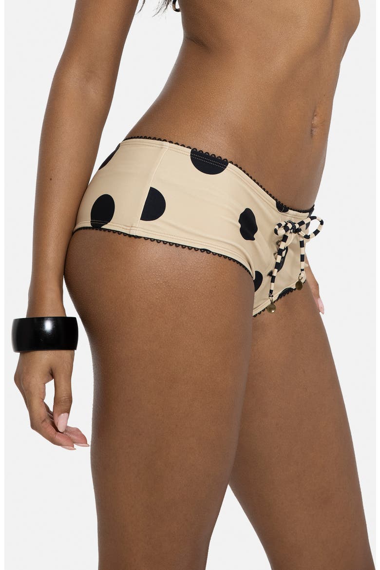 Polka Dot Hot Pant Bikini Bottoms, Alternate, color, BLACK