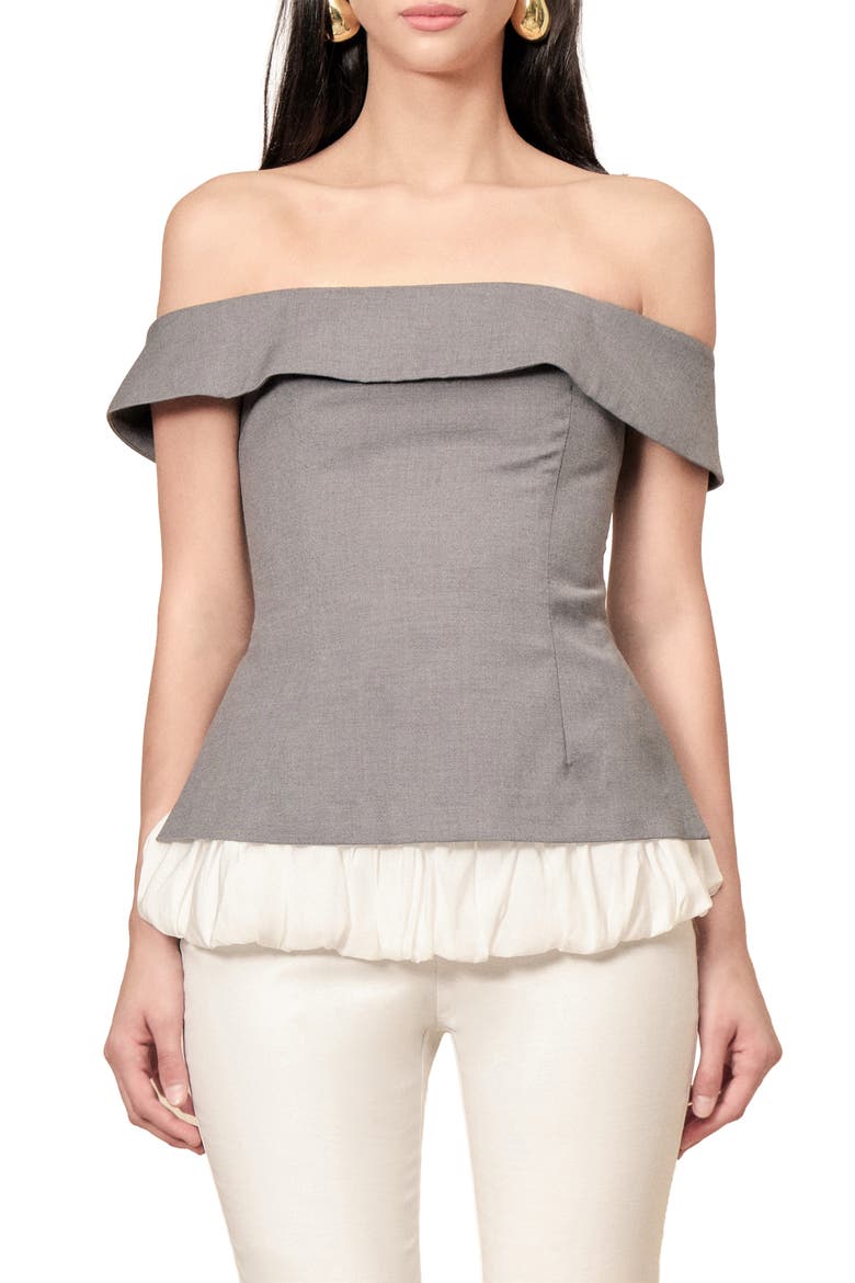Ivy Off the Shoulder Bubble Hem Top, Main, color, GREY