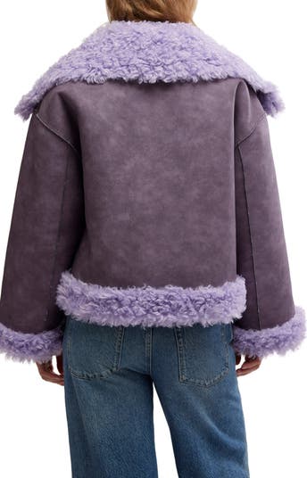 Kiki Faux Leather Jacket with High Pile Fleece Trim