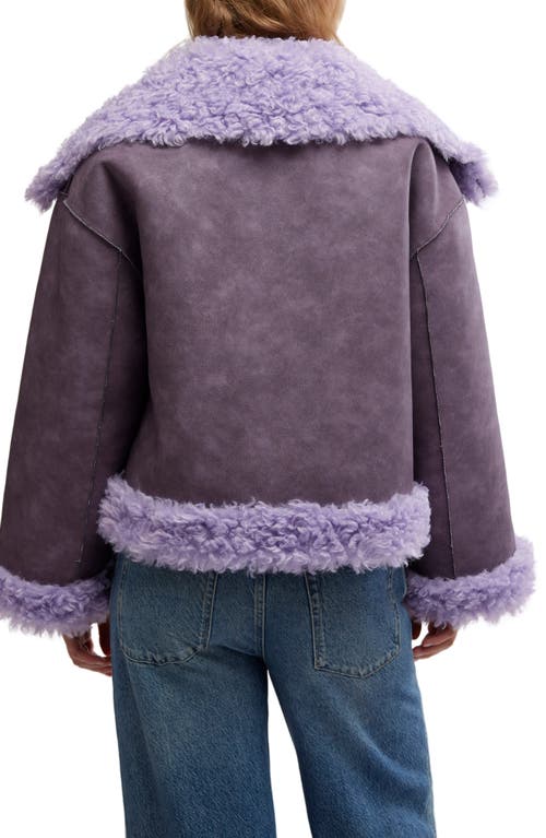 Free People Kiki Faux Leather Jacket With High Pile Fleece Trim In Lilac Combo