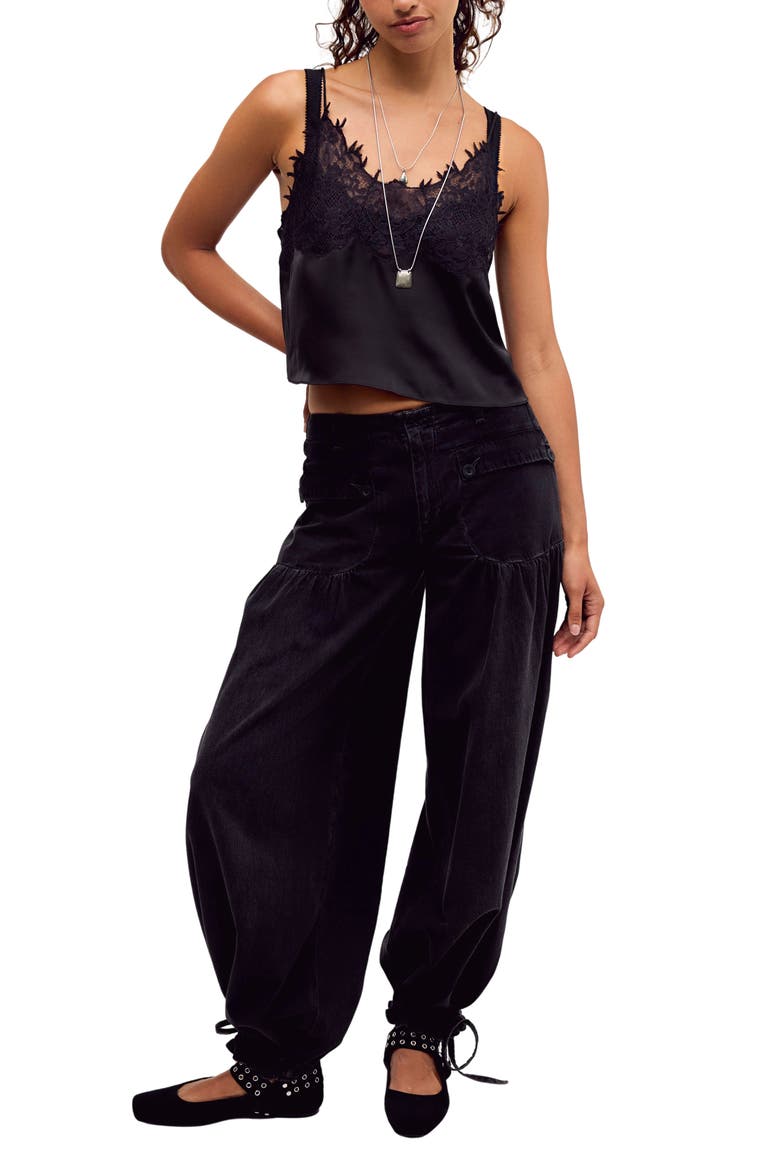 Intimately FP Carmella Lace Trim Satin Cami, Alternate, color, BLACK