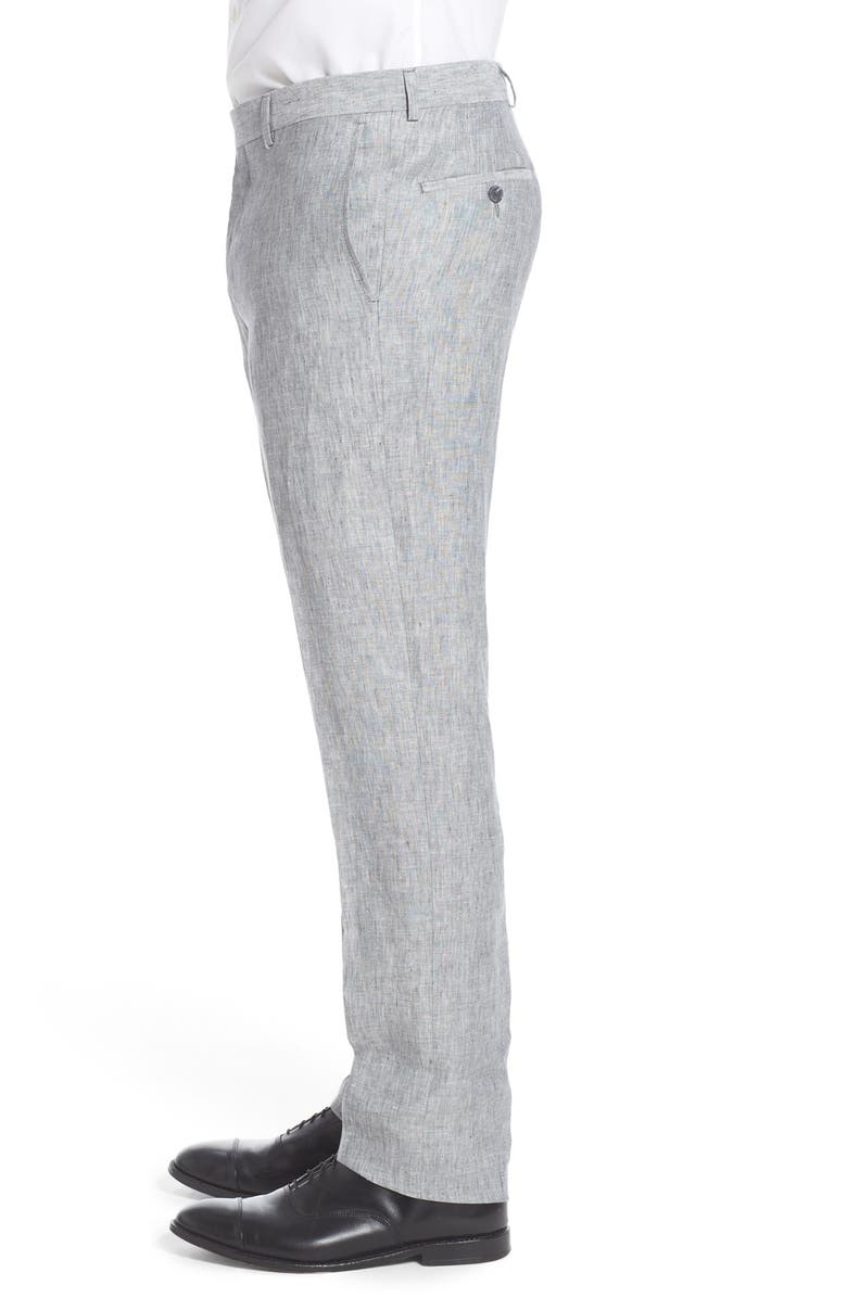 NORDSTROM MEN'S SHOP Flat Front Solid Linen Trousers, Alternate, color, 
