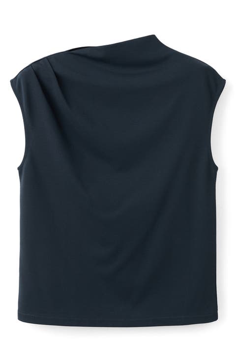 Gathered Asymmetric Neck Top