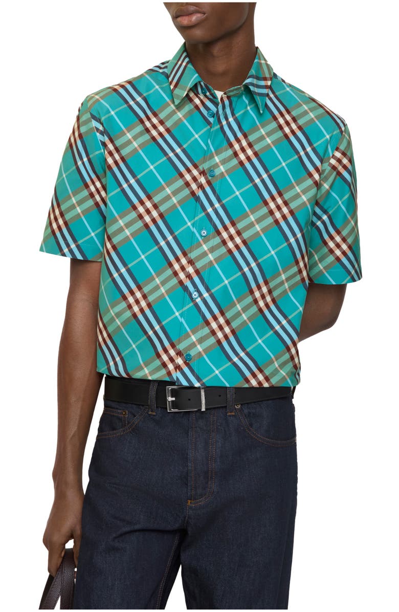 Burberry Regular Fit Check Cotton Shirt, Main, color, Atom Blue