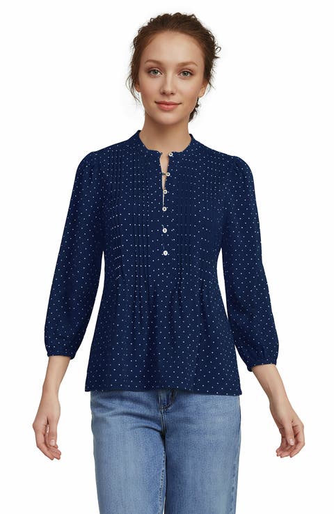 Lands' End Lightweight Jersey Button Pintuck Top