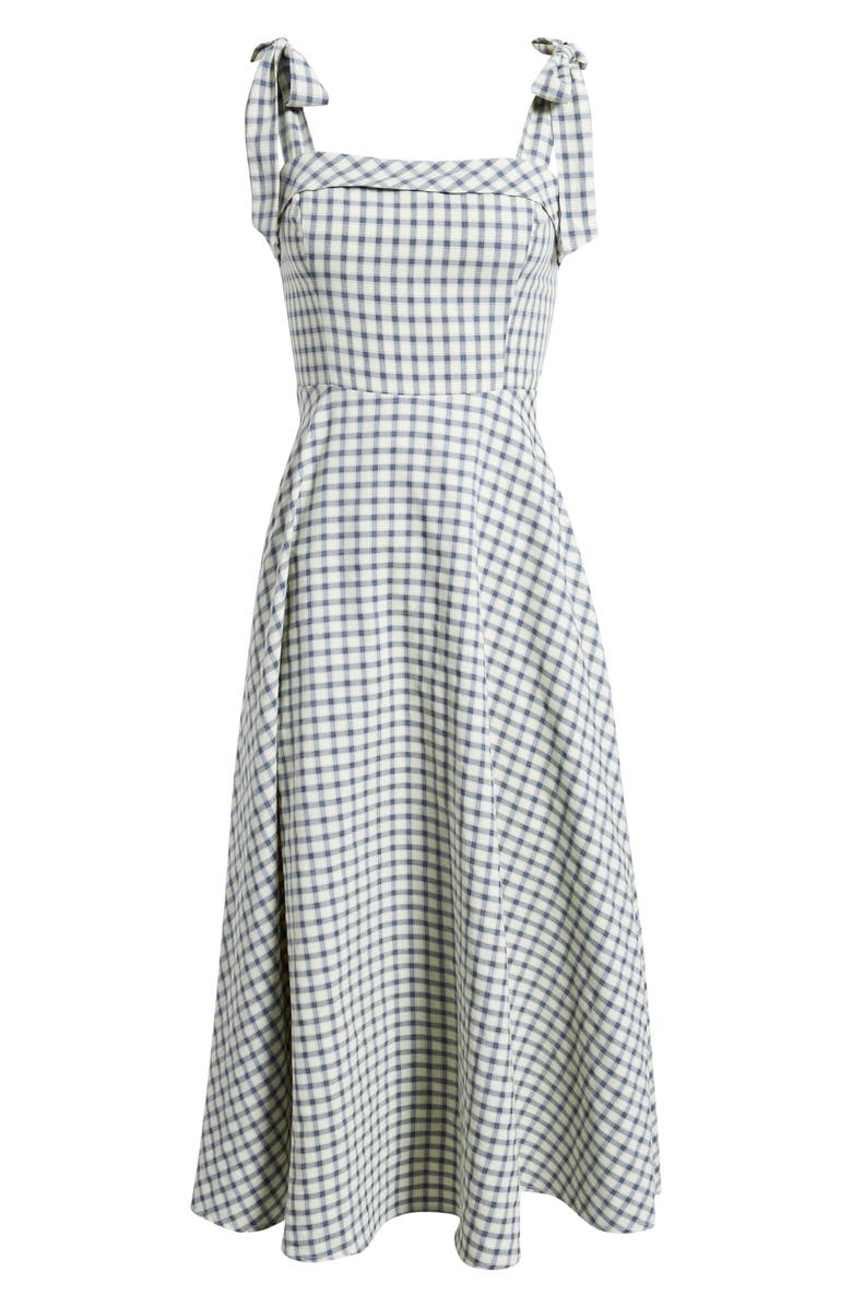 Lulus Shay Gingham Tie Shoulder Cotton Midi Dress, Alternate, color, Blue/ White