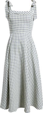 Lulus Shay Gingham Tie Shoulder Cotton Midi Dress