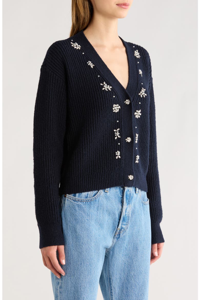 Bead Detail Rib Cardigan, Alternate, color, NAVY
