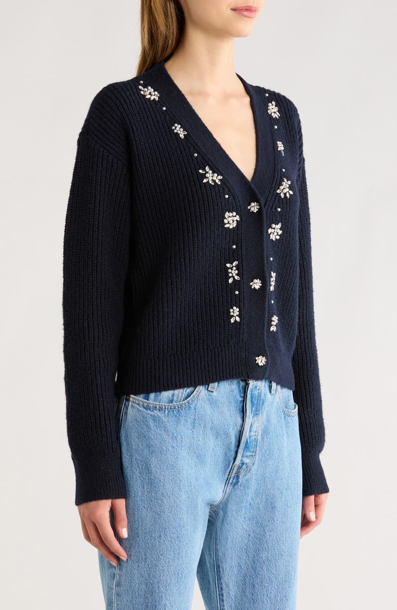 All in Favor Bead Detail Rib Cardigan, Alternate, color, Navy