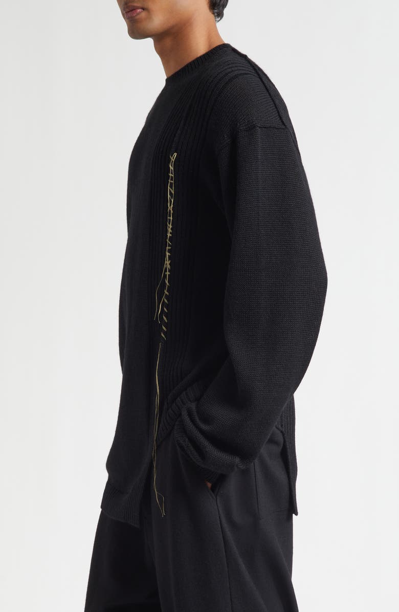 Yohji Yamamoto Asymmetric Embroidered Wool & Cotton Sweater, Alternate, color,