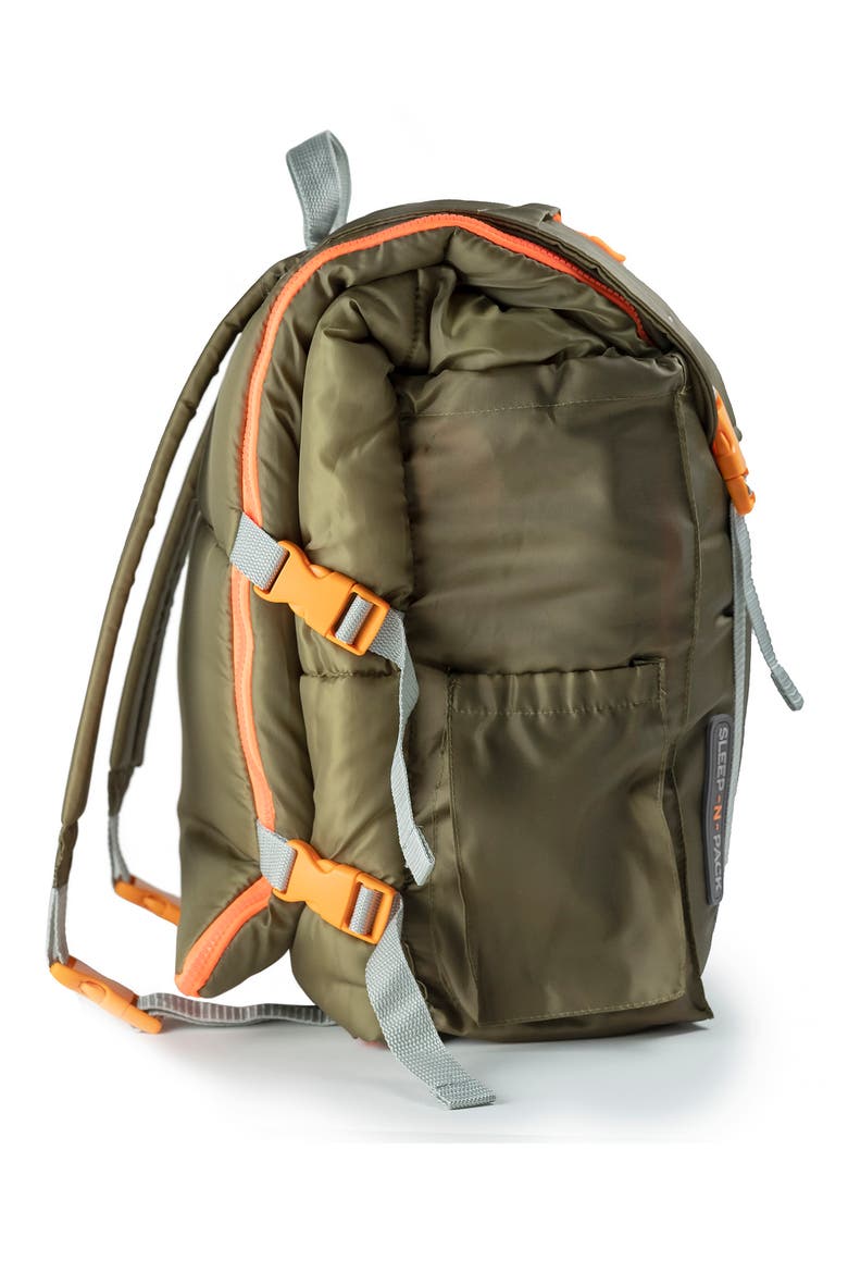 Kids' Sleep-n-Pack Water Repellent Sleeping Bag Backpack, Alternate, color, OLIVE/ BRIGHT ORANGE