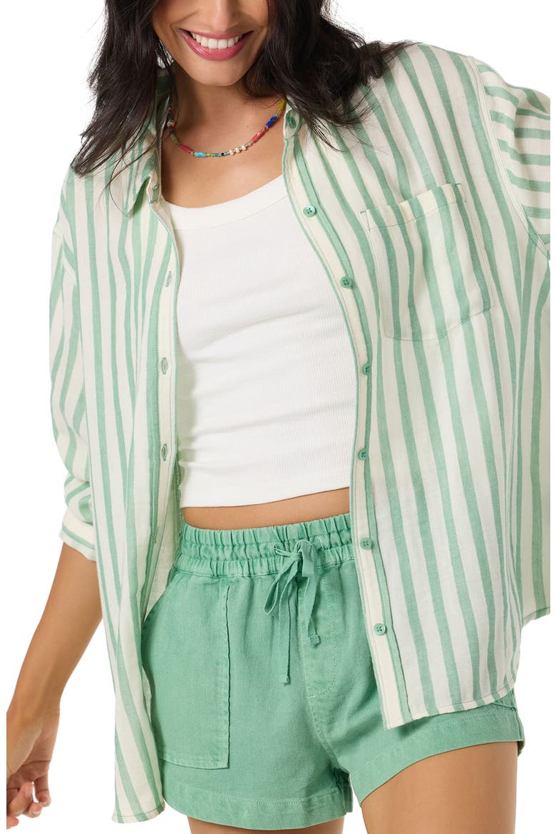 Leni Stripe Relaxed Button-Up Shirt, Alternate, color, GREEN