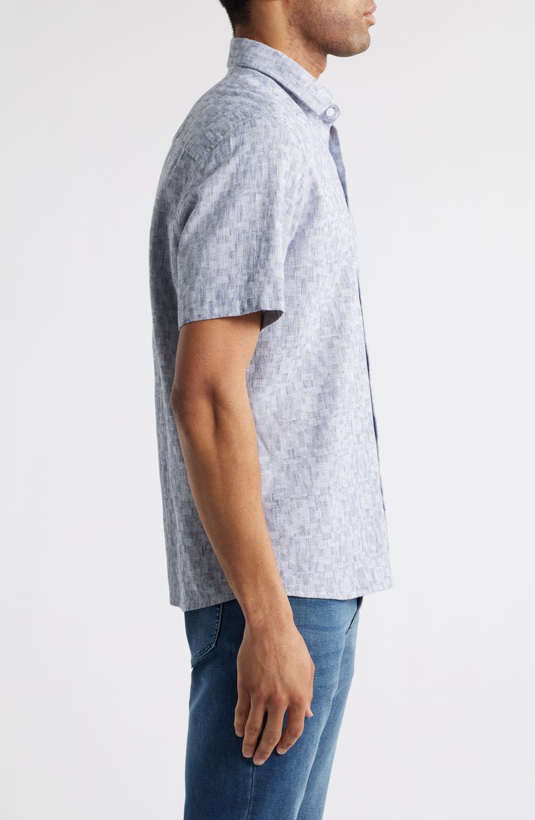 Robert Barakett Wymer Short Sleeve Cotton & Linen Button-Up Shirt, Alternate, color, Navy
