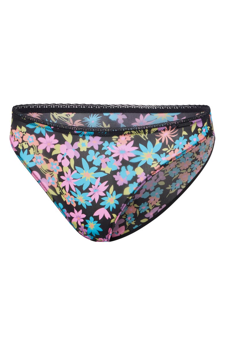 SAVAGE X FENTY Hopelace Romantic High Leg Bikini, Alternate, color, Black Caviar Flower Ditz Print