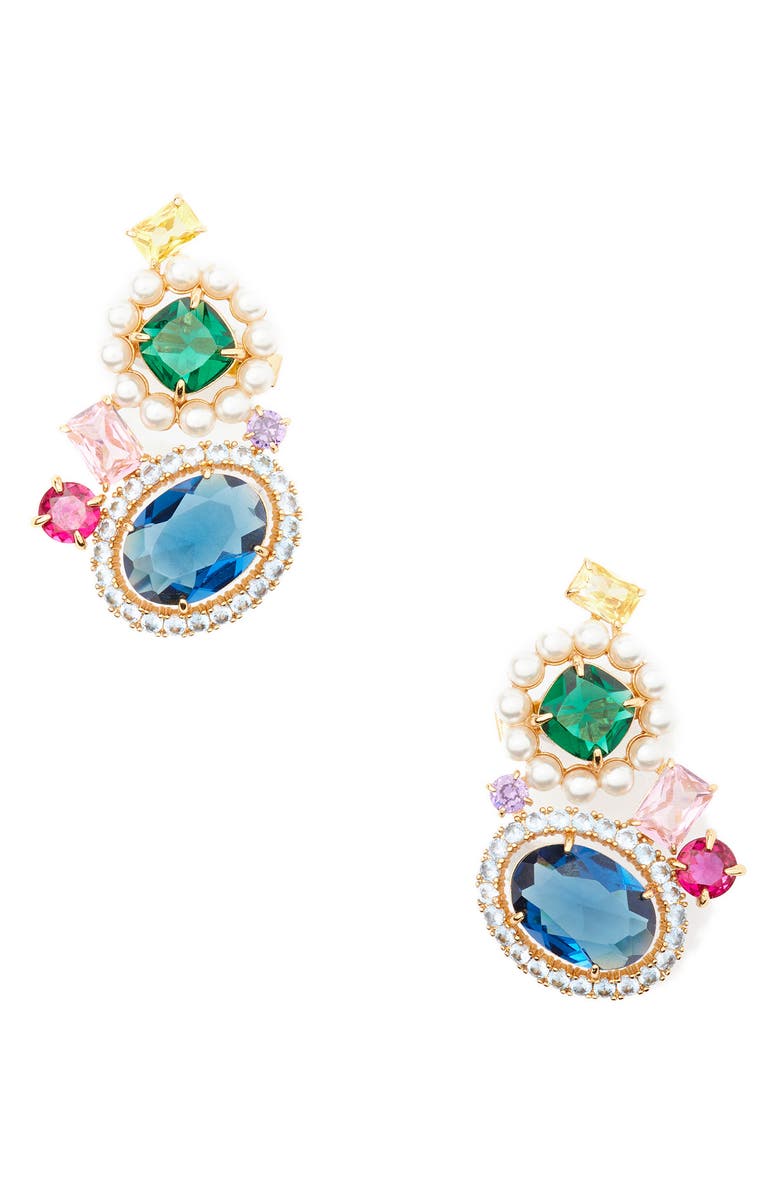 Kate Spade New York victoria crystal & imitation pearl statement climber earrings, Main, color, Multi