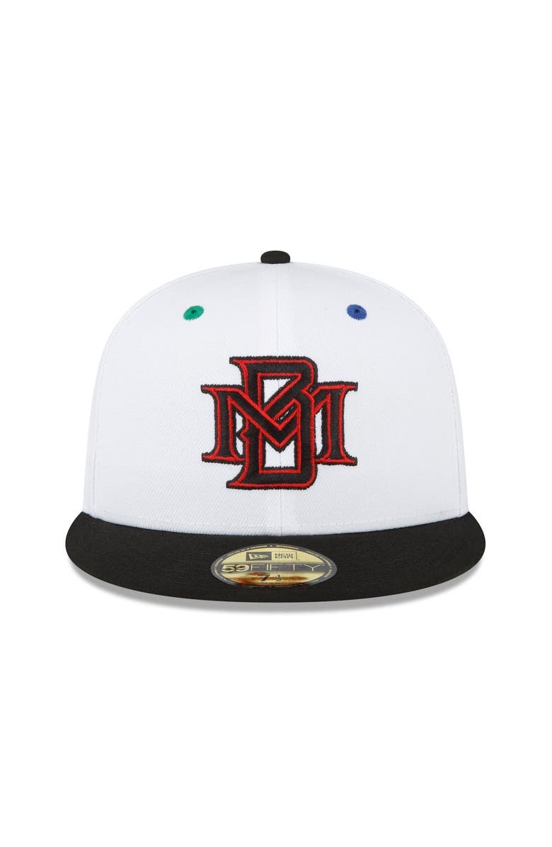 New Era Men's New Era White/Black Milwaukee Brewers 25th Anniversary Primary Eye 59FIFTY Fitted Hat, Alternate, color,
