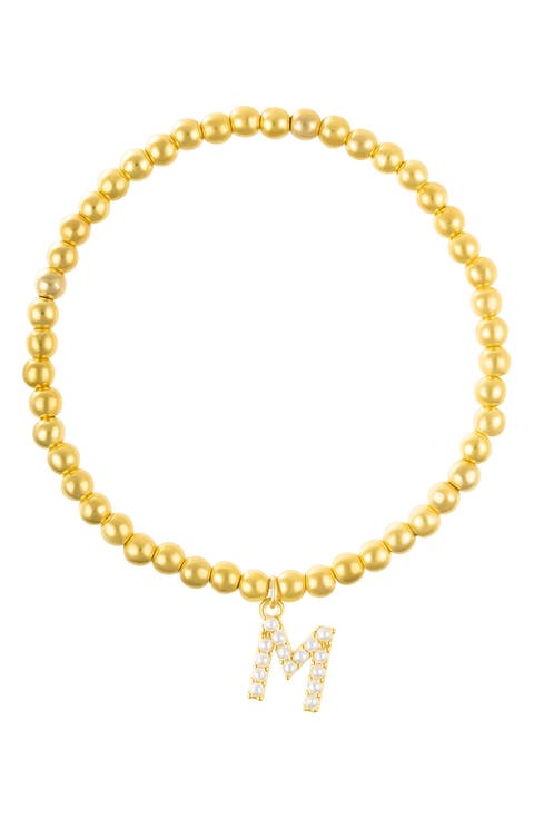 Faux Pearl Initial Charm Beaded Bracelet