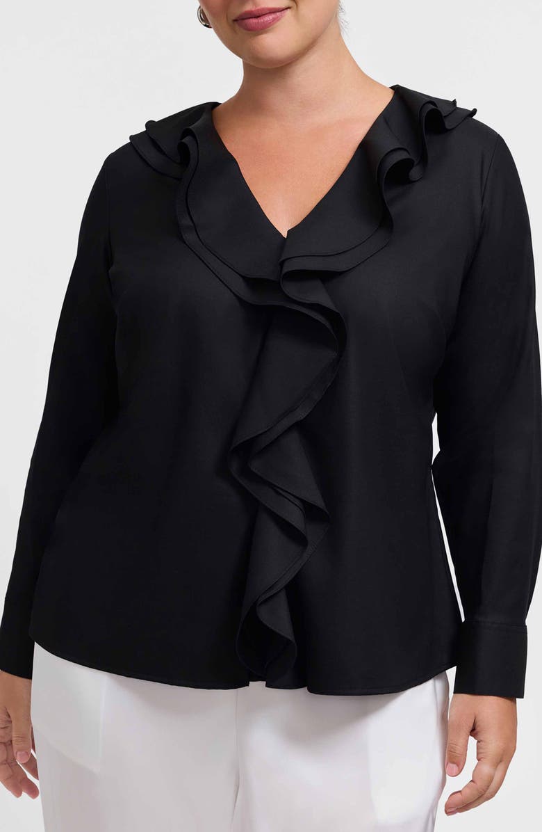 Foxcroft Shantel Ruffle Long Sleeve Top, Main, color, Black