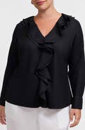 Foxcroft Shantel Ruffle Long Sleeve Top