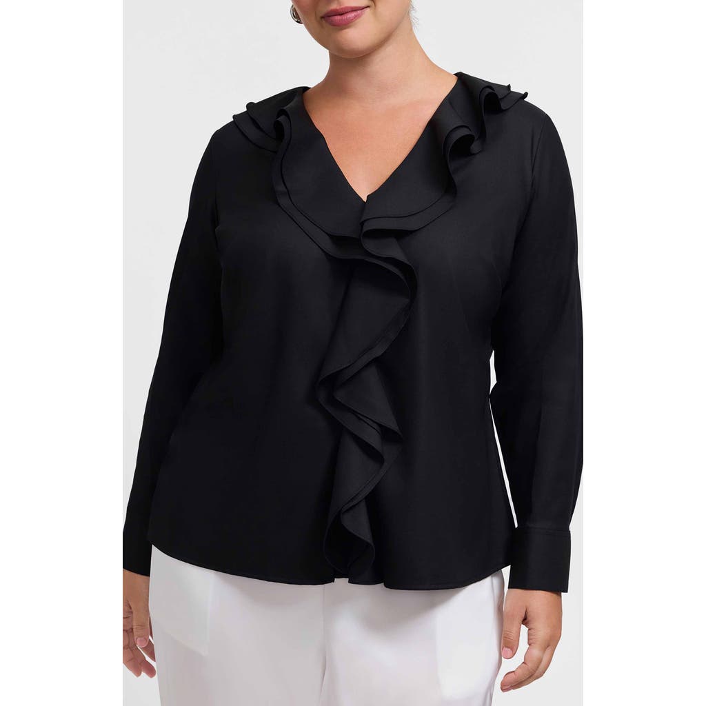 Foxcroft Shantel Ruffle Long Sleeve Top In Animal Print