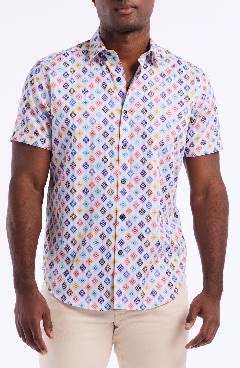 Robert Graham Peterman Short Sleeve Cotton Button-Up Shirt, Main, color, Multi
