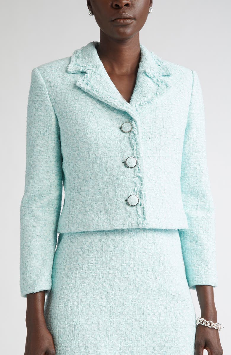 ST. JOHN Tape Tweed Crop Jacket, Alternate, color, Aqua