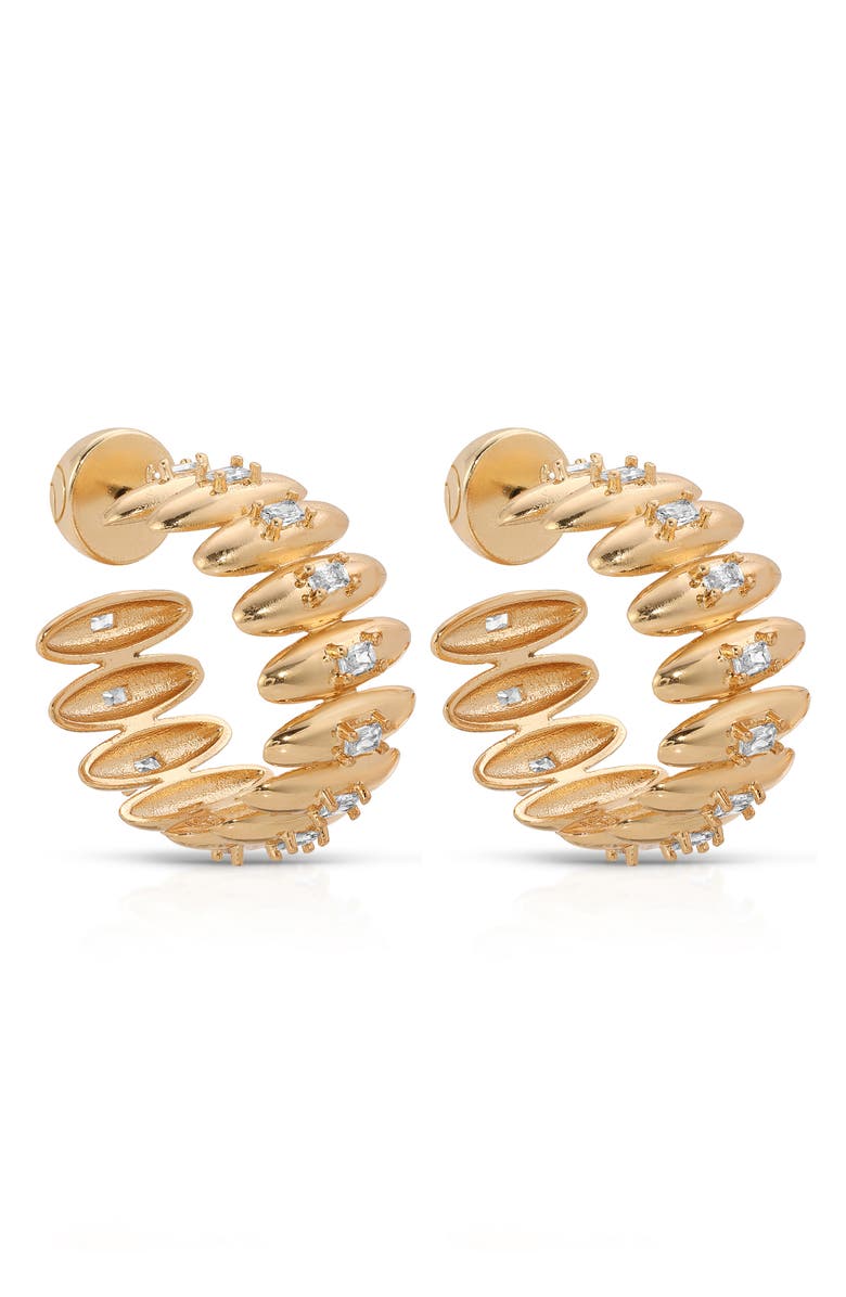 Ettika Baguette Cubic Zirconia Thick Oval Dome Hoop Earrings, Alternate, color, Gold