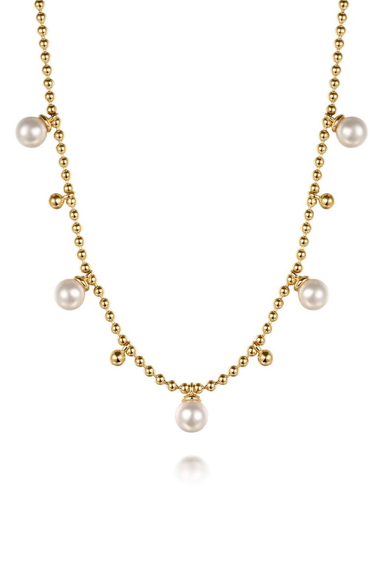 Gabriel & Co. Bujukan Freshwater Pearl Charm Beaded Necklace, Main, color, Gold