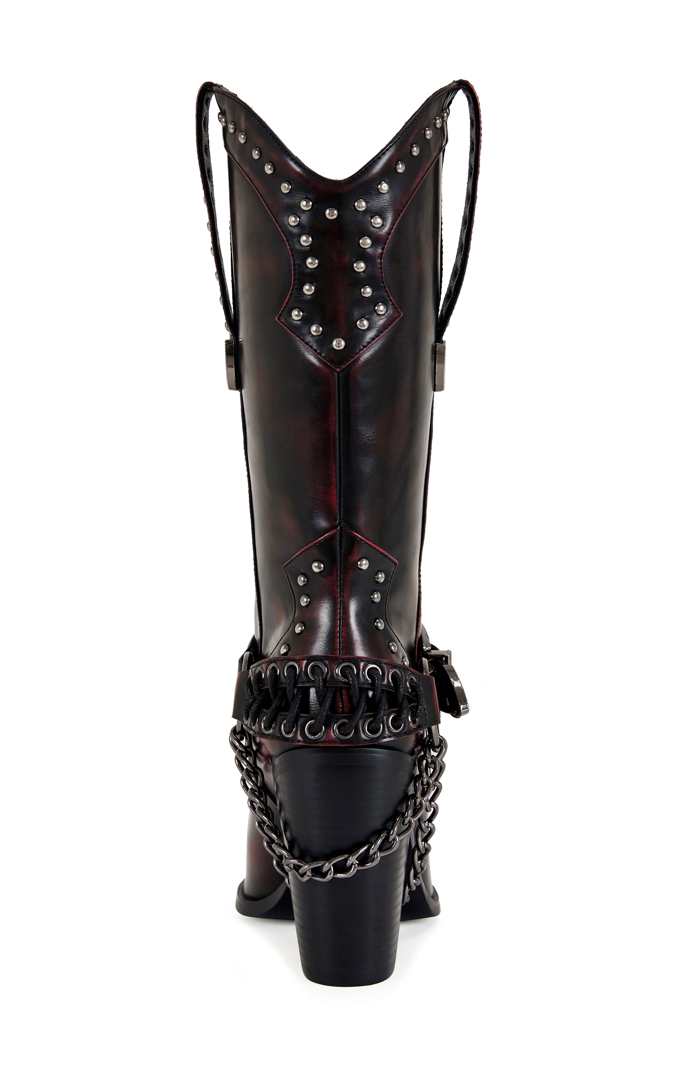 AZALEA WANG Osborn Studded Western Mid Calf Boot, Alternate, color, Wine
