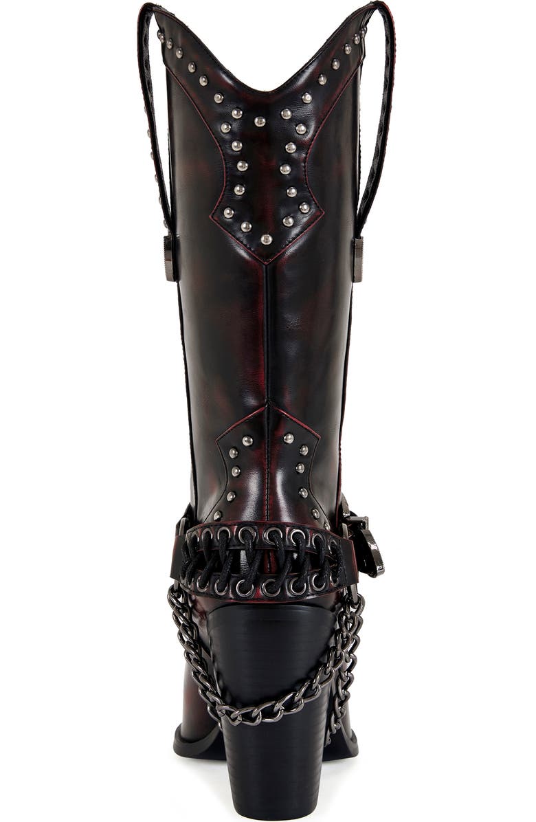 AZALEA WANG Osborn Studded Western Mid Calf Boot, Alternate, color, Wine