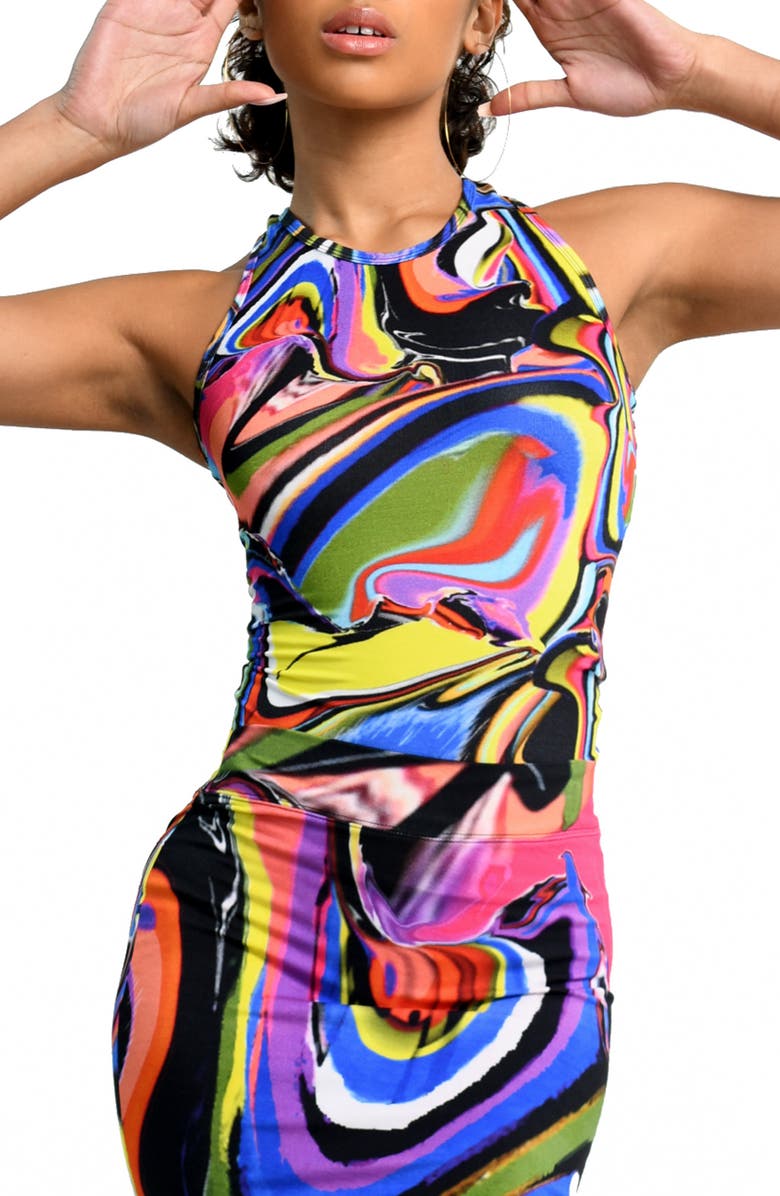 Dai Moda Print Racerback Bodysuit, Main, color,