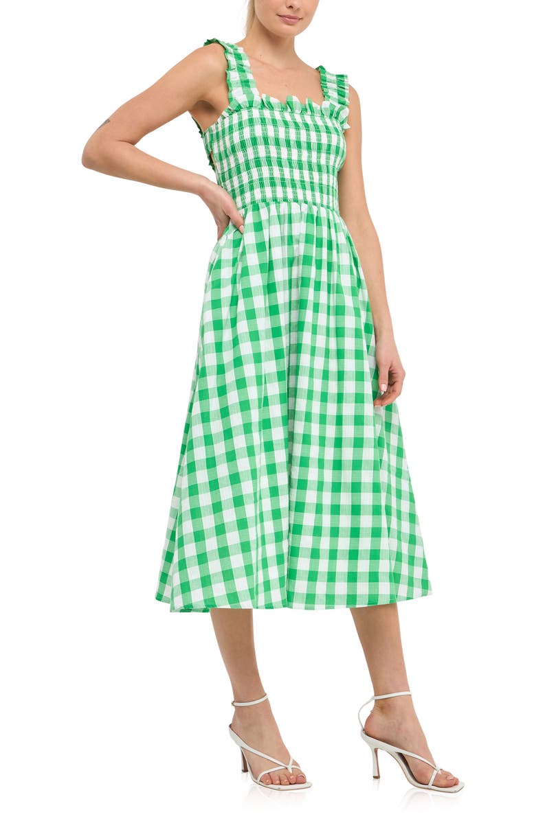 English Factory Check Print Smocked Midi Sundress, Alternate, color,